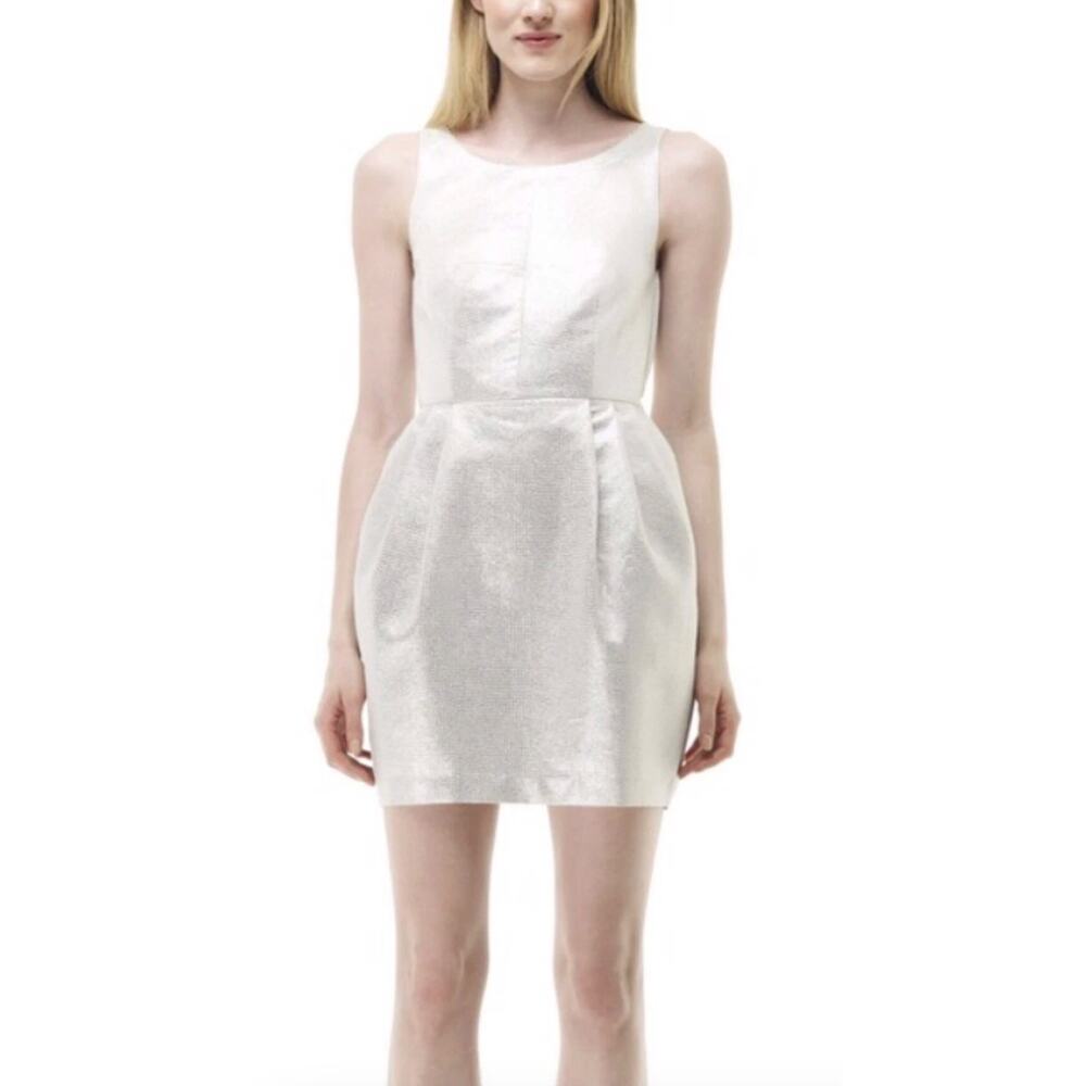 Revolve Club Monaco Lana Dress in Silver Jacquard Mini Dress Sleeveless 00 XXS